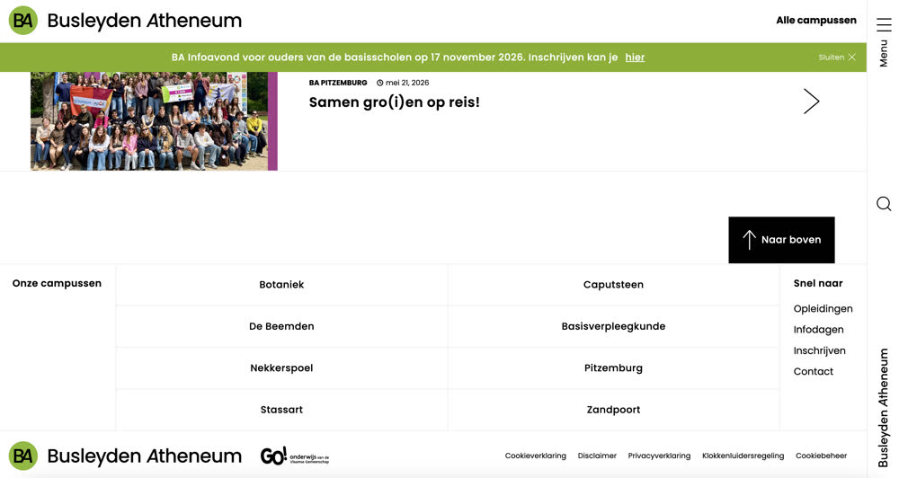 Oude footer met campusoverzicht