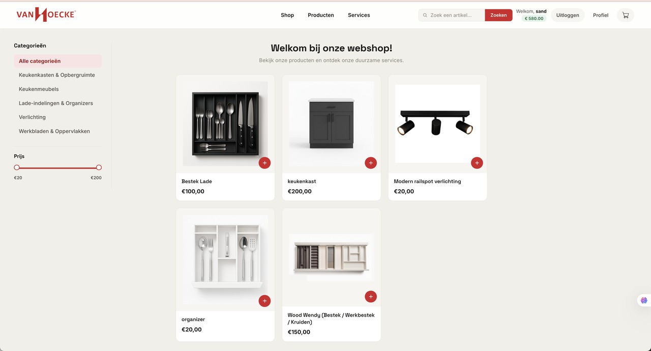 Screenshot van de Van Hoecke webshop